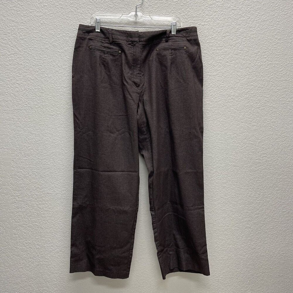 New Directions Womens Size 22W Cropped Pants Brown Elastic Stretch Flat Front